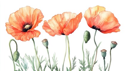 Naklejka premium Vibrant Watercolor Poppy Illustration Celebrating Nature's Beauty and Color