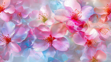 Abstract floral seamless pattern, Seamless pattern with colorful pattern of abstract flowers, painting on a light background. Cherry blossoms