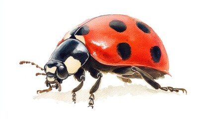 Fototapeta premium Vibrant Ladybug in Watercolor: A Detailed Insect Illustration Showcasing Nature's Beauty