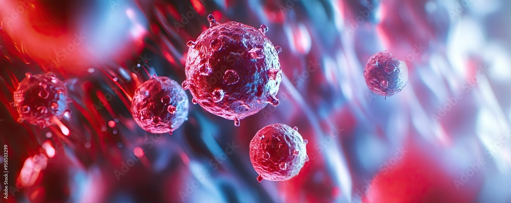 Poster microscopic view of vibrant cells in a colorful abstract environment, showcasing biological structur