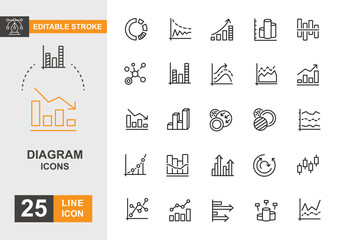 Diagram icon set. Data, pie chart, analyzing and more line icon.