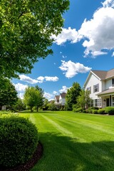Picturesque suburban neighborhood with classic-style homes and vibrant greenery, capturing the essence of comfortable and serene living