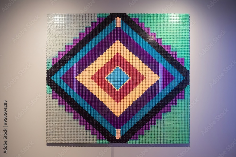 Poster eye-catching pixel mosaic design featuring geometric patterns and color gradients
