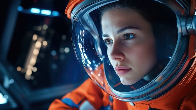 Woman Astronaut in Space Suit Exploring the Universe