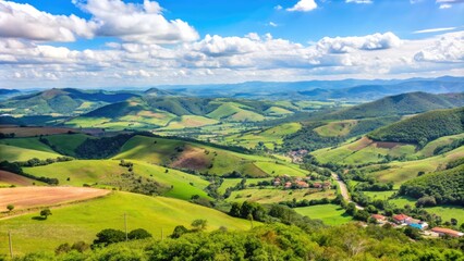 Obraz premium Beautiful landscape of Minas Gerais State in Brazil with rolling hills, mountains, and lush greenery, Minas Gerais, Brazil