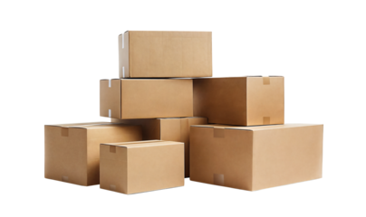 Pile of cardboard boxes mockup, png file of isolated cutout object on transparent background