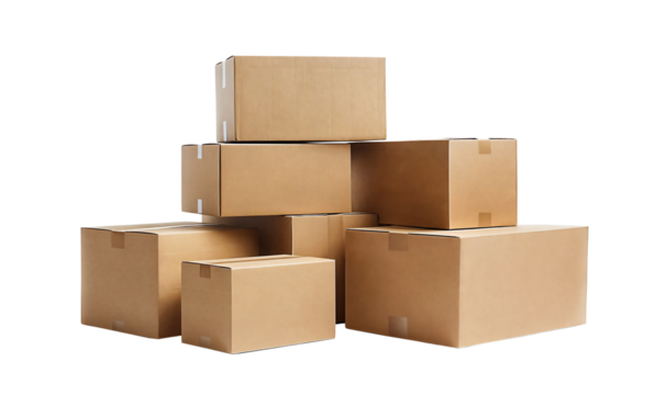 Pile of cardboard boxes mockup, png file of isolated cutout object on transparent background