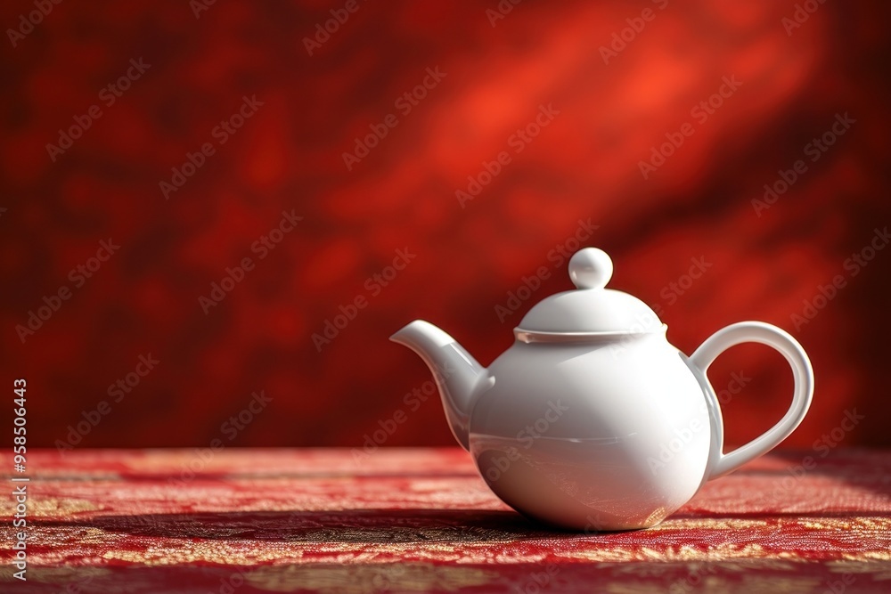 Sticker tea pot set teapot white red.