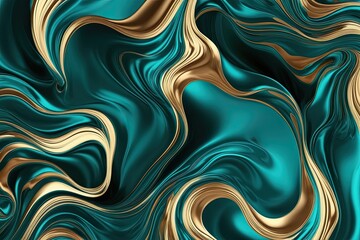 Fototapeta premium Deep Aqua and Satin Gold Abstract Texture Design with Flowing Liquid Patterns