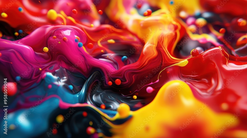 Poster vibrant, swirling colors blend together in an abstract display of paint, creating a dynamic and eye-