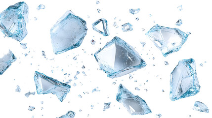 Shattered Ice Cubes Isolated on a Transparent Background - Abstract Crystalline Texture PNG