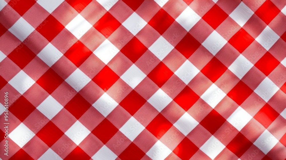 Poster a vibrant red and white checkerboard pattern. the design evokes a sense of nostalgia and warmth. per
