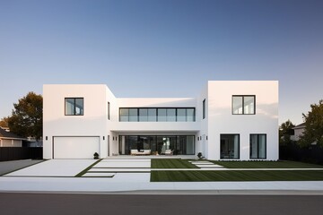 Modern Expansive White Home Surrounded by Pristine Landscape
