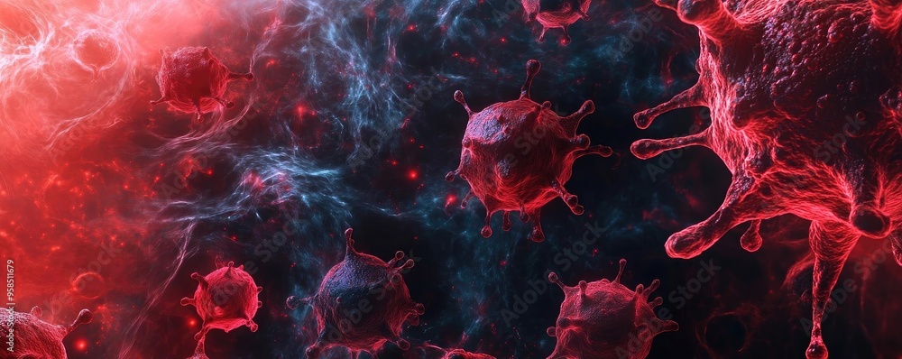 Aufkleber abstract representation of viruses in a dark space, highlighting intricate details and vibrant color