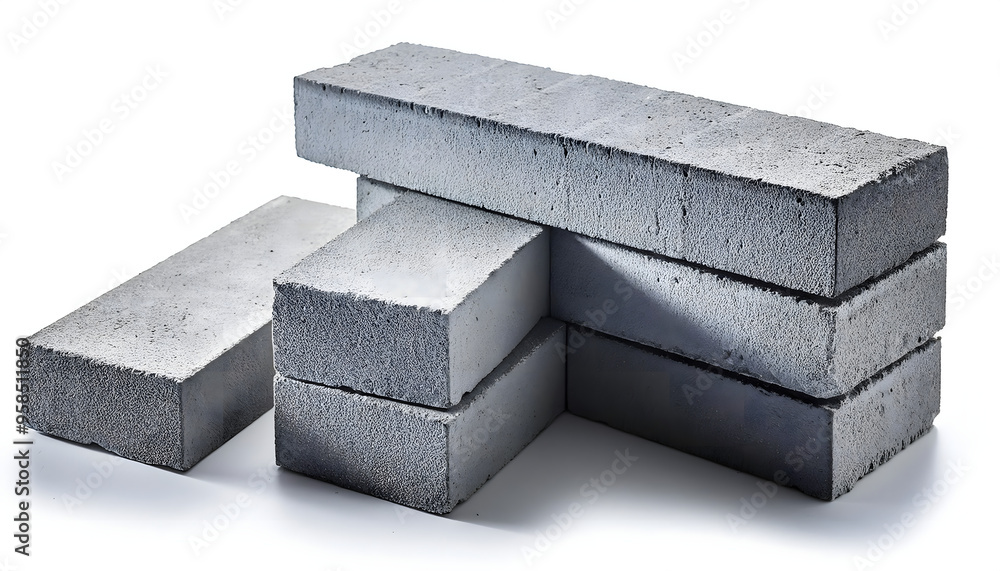 Poster set of stack of concrete or building blocks isolated on white background