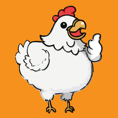 a logo illustration of an chicken smiling and giving thumb up