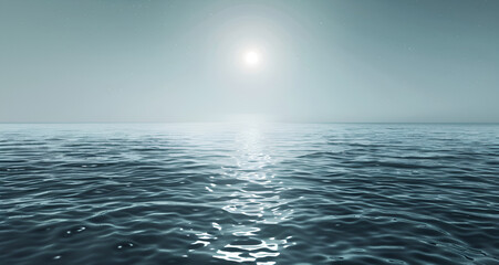 Fototapeta premium A blue simple wallpaper with a 3D rendered seascape background with calm water and bright glow, blue wallpaper, seascape background, calm water, 3D rendered, bright glow, tranquil 