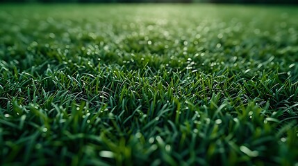 Beautiful green grass on the football field, close-up, high-resolution photography, professional color grading, soft shadows, low contrast, clean sharp focus, focus stacking, shallow depth of field