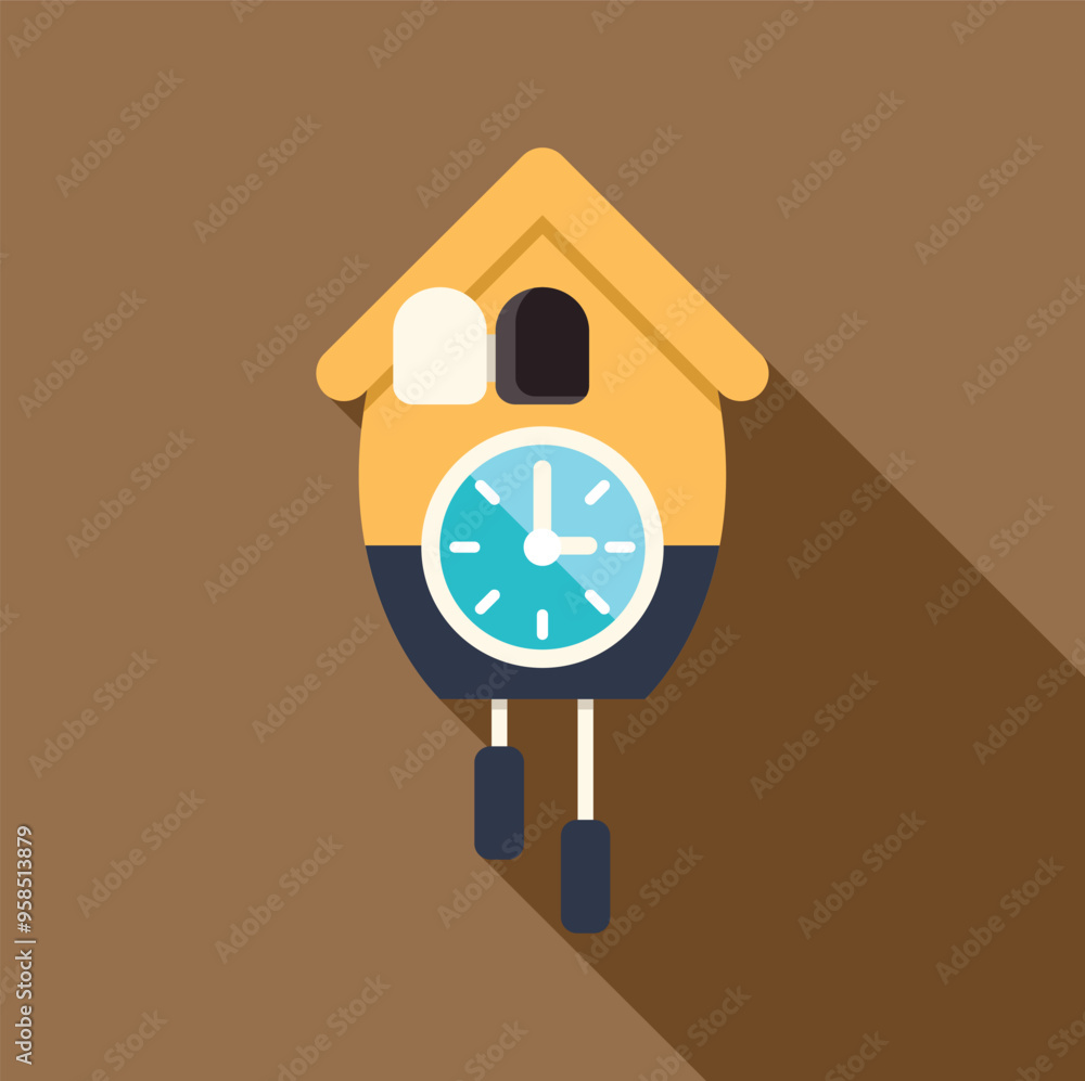 Poster cuckoo clock with swinging pendulum showing the time passing by