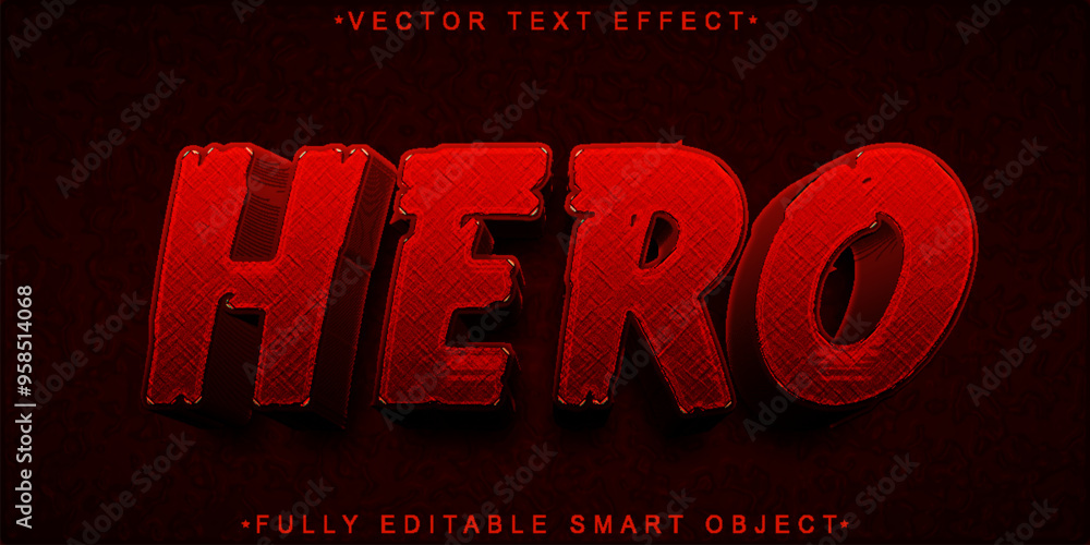 Poster red worn warrior hero vector fully editable smart object text effect