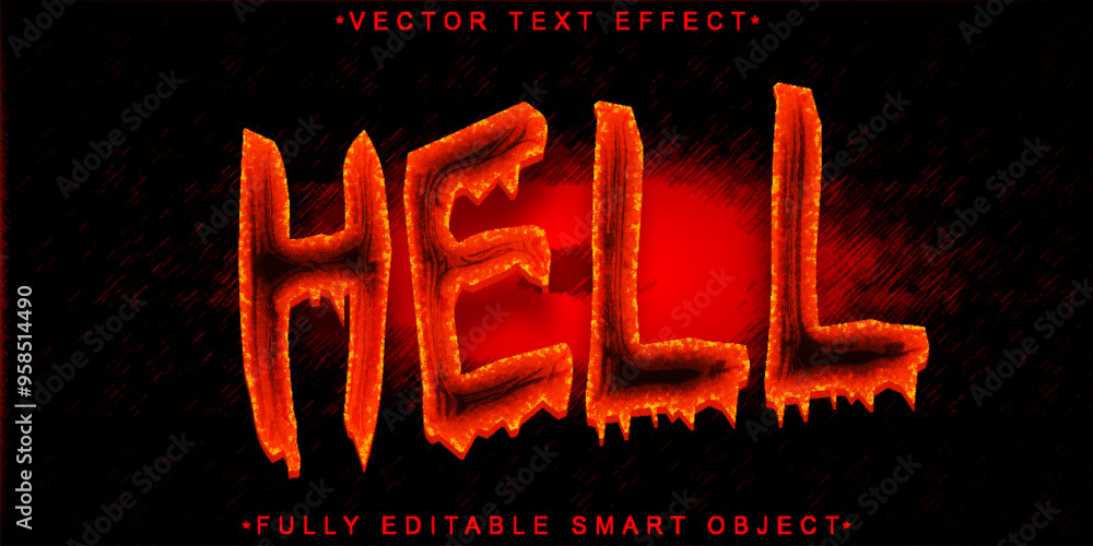 Poster shiny red hell horror vector fully editable smart object text effect