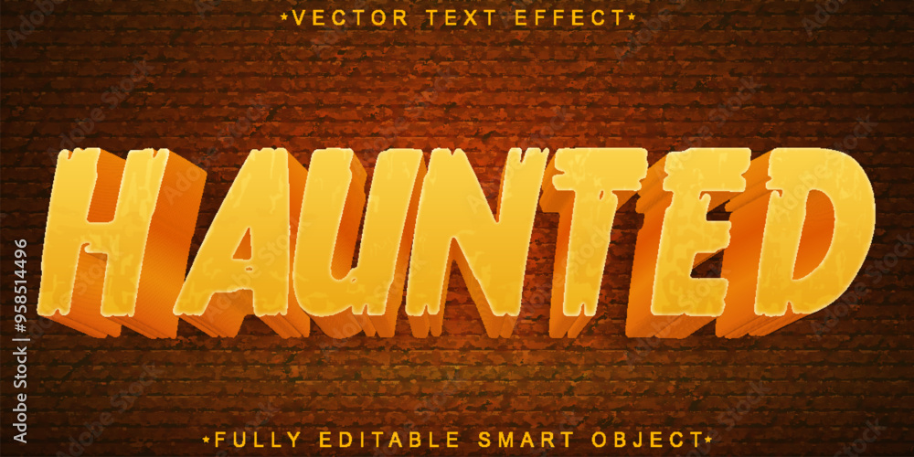 Poster orange horror haunted vector fully editable smart object text effect