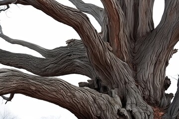 Gnarled Old Tree Silhouette Isolated on White Background