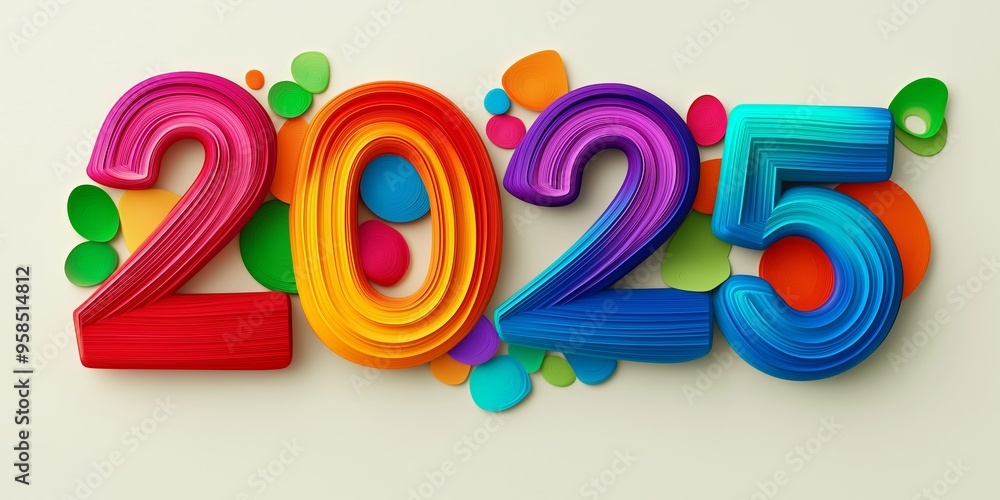 Aufkleber the year is 2025 and it is colorful. the year is written in a unique way with different colors