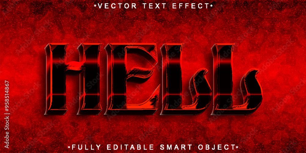 Poster shiny red hell horror vector fully editable smart object text effect