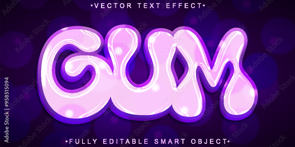 Poster cartoon pink gum vector fully editable smart object text effect