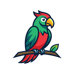 Parrot sitting on tree branch mascot logo icon vector design isolated