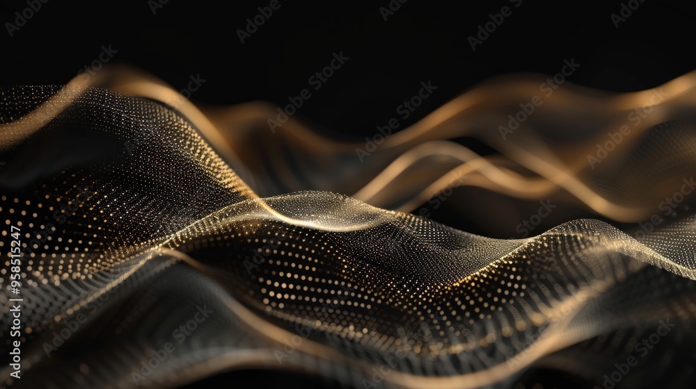 Poster a stunning abstract image showcasing flowing waves of golden light. the texture and depth create a m