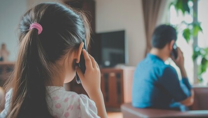 Fototapeta premium Back-to-School Emotions: Boarding Student Calls Home Using Teacher's Phone. Abstract Marketing Background Highlighting Cultural Inclusivity, Freedom, and Family Connections in Education. End-of-Season