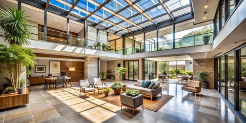 In this marvelous restoration project, a spacious atrium brings abundant natural light into the home, juxtaposed with