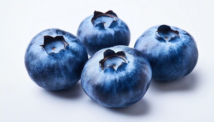 Obraz premium Close-up of Four Blueberries on White Background