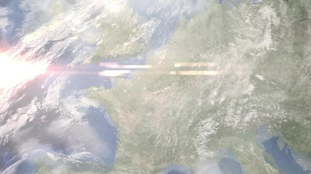 Earth zoom in from space and focus on Nogent sur Marne, France. Background for travel intro or blog. Satellite view. 3D style Animation. Images from NASA.