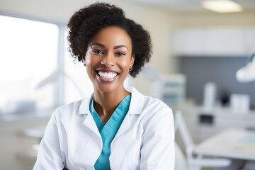 Black female dentist smiling doctor adult.