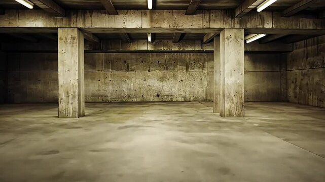 Empty urban concrete basement parking area