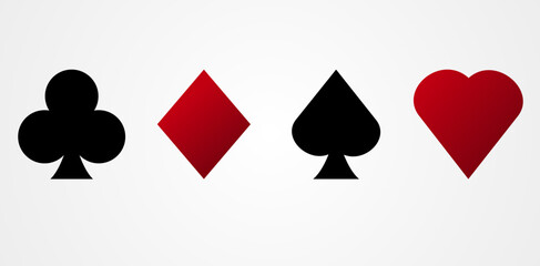 A set of icons of the suits of playing cards. Casino card symbols. Flat style