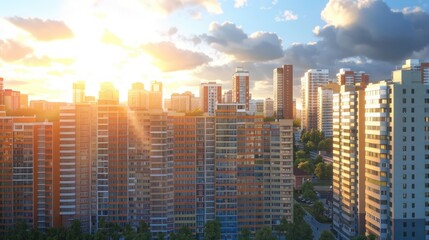 Obraz premium Lots of buildings, beautiful sky, sunshine.