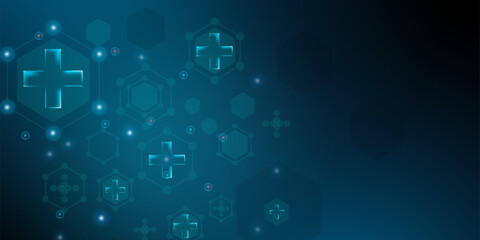 Health technology concept. Medical tech blue background.