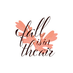 Autumn vibes. Seasonal square template with motivation quote and chestnut leaf in minimalist style. Hand drawn lettering. Autumn design for banners, posters, cards, invitations. Vector illustration.