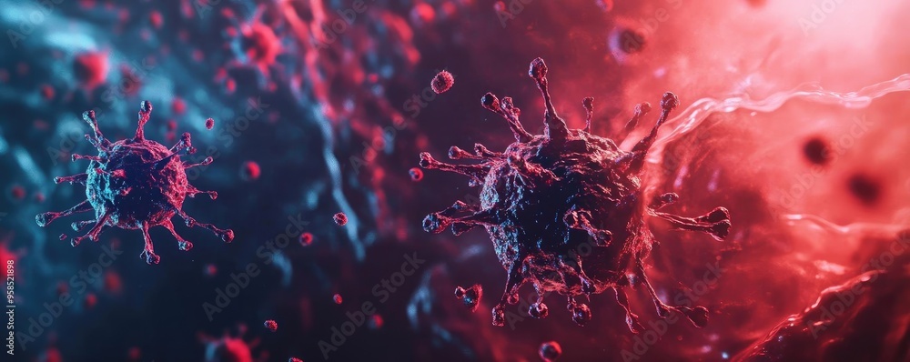 Aufkleber abstract representation of viruses in vivid colors, illustrating the complexity of microbial life in