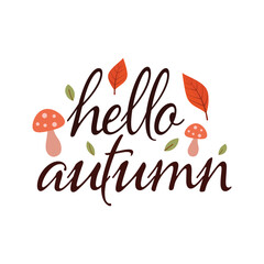 Autumn vibes. Seasonal square template with motivation quote and chestnut leaf in minimalist style. Hand drawn lettering. Autumn design for banners, posters, cards, invitations. Vector illustration.
