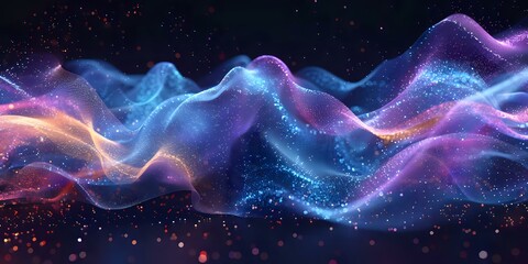 An abstract, vibrant digital landscape with glowing pink and blue waves, creating a futuristic and dynamic atmosphere. Ideal for technology, innovation, or digital art projects.