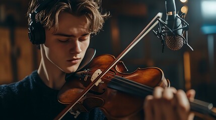 Young Violinist Recording a Melodious Performance