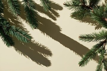 Obraz premium Inspiring Conifer Leaves Creating Shadows on Light Background