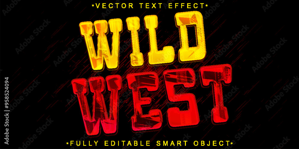 Poster red wild west vector fully editable smart object text effect