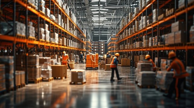 A spacious warehouse that is filled with numerous boxes and workers