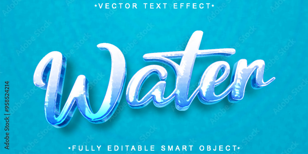 Poster cartoon liquid transparent water vector fully editable smart object text effect